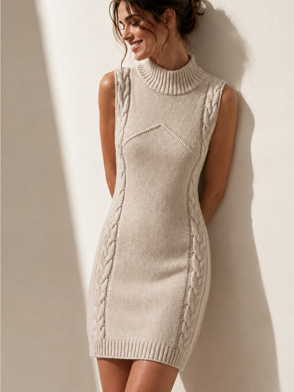 NWT Le Lis Oatmeal Cable Knit Sleeveless Sweater Dress Medium